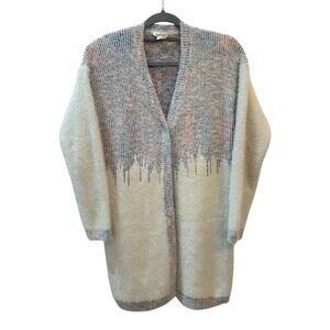 Mystree Long Cardigan Sweater Fluffy Snap Closure Womens Size Small‎ White